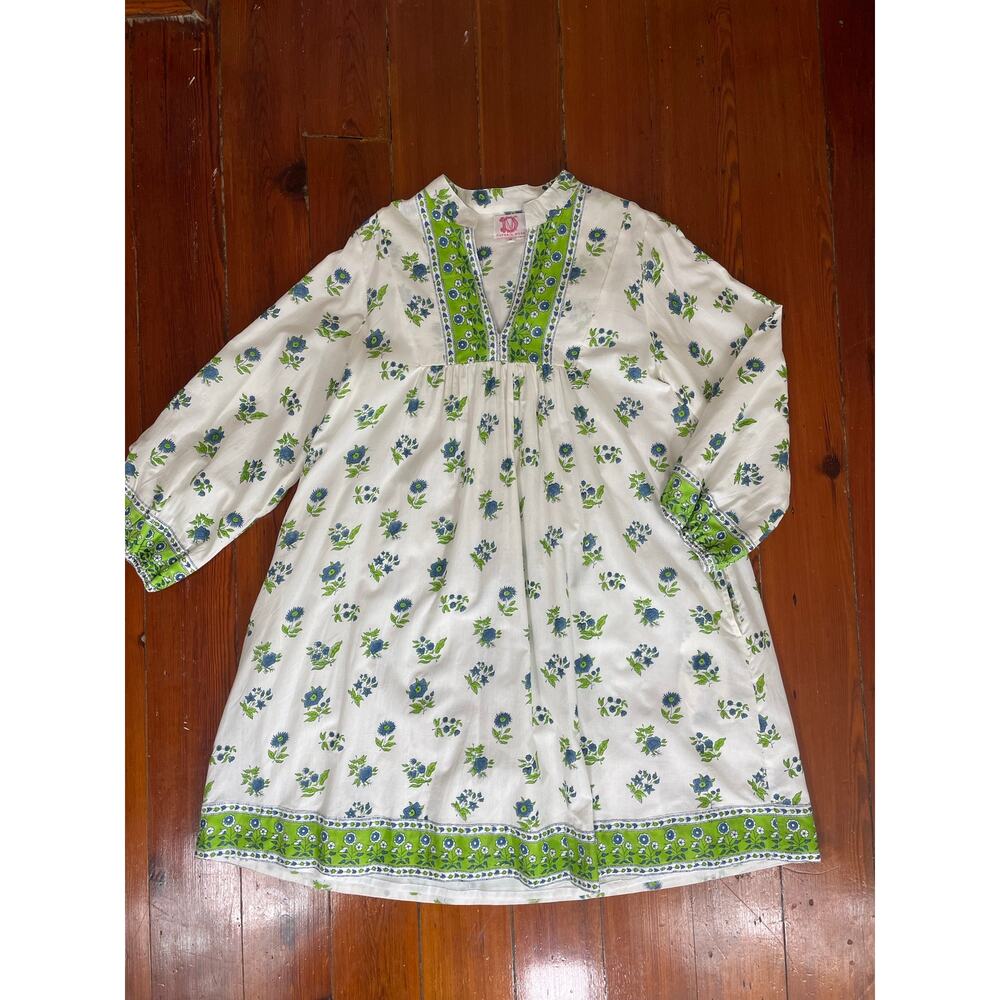 Victoria Dunn Blue Green Floral Kaftan Tunic Dress Medium Cotton - Picture 5 of 11
